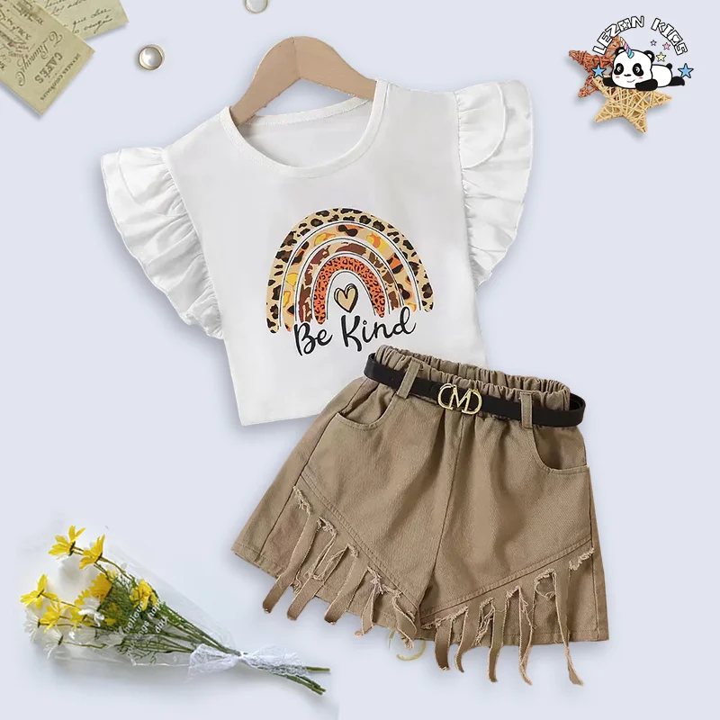 LEZONKIDS - Customizable Summer Cute Letter Pattern Print Little Girls Boutique Girls Clothing Sets for 2-14T Kids